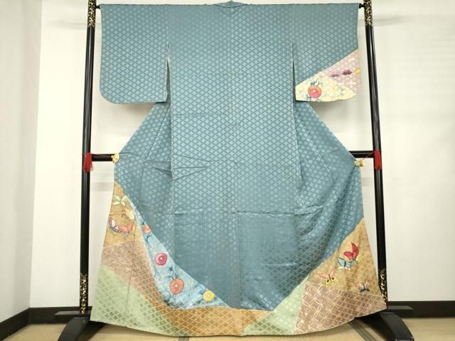 平和屋着物 訪問着 刺繍 花蝶唐草文 金糸 金彩 正絹 AABC9267ck