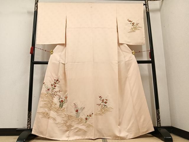 平和屋着物 訪問着 駒刺繍 立波草花文 正絹 AABC9701ph