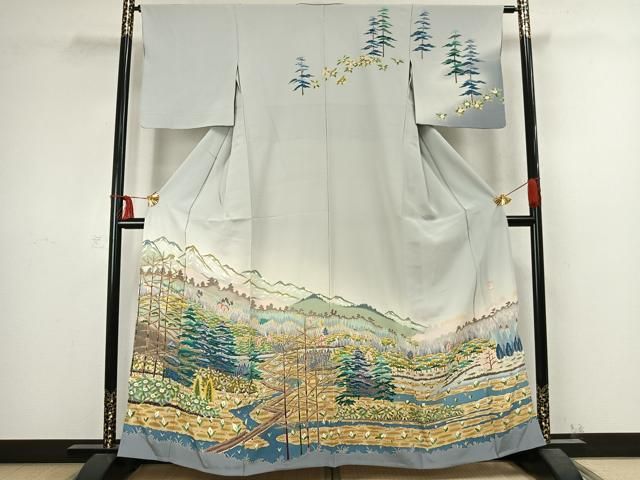 平和屋着物▽訪問着　単衣　友禅　作家物　風景花文　正絹　逸品　AABC4060fy 平和屋着物▽訪問着 単衣 友禅 作家物 風景花文 正絹 逸品