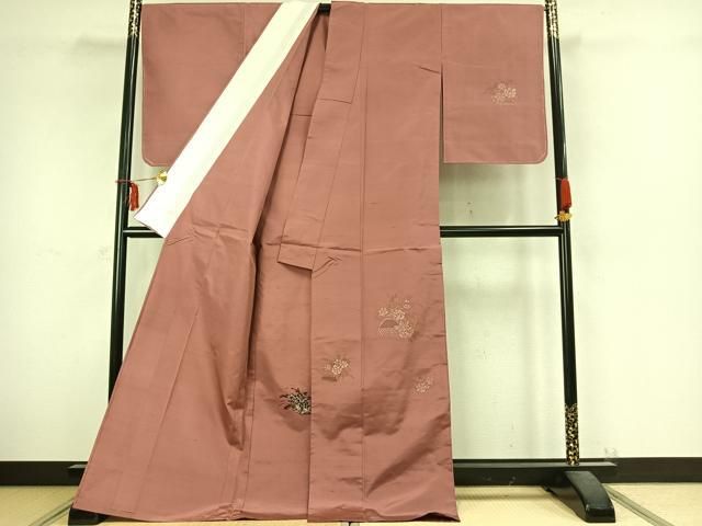 平和屋着物 京の名門 菱屋六右ェ門 紬 訪問着 単衣 草花文 正絹 AABC4071fy