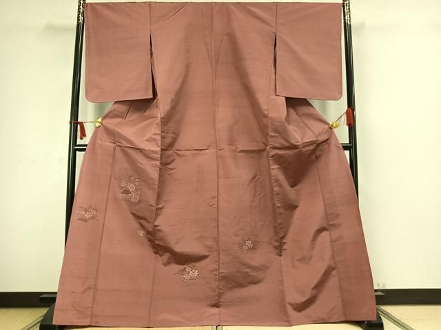 平和屋着物 京の名門 菱屋六右ェ門 紬 訪問着 単衣 草花文 正絹 AABC4071fy