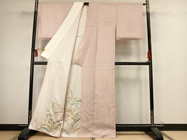 平和屋着物▽訪問着 無双 紗袷 紗×絽 草花文 銀彩