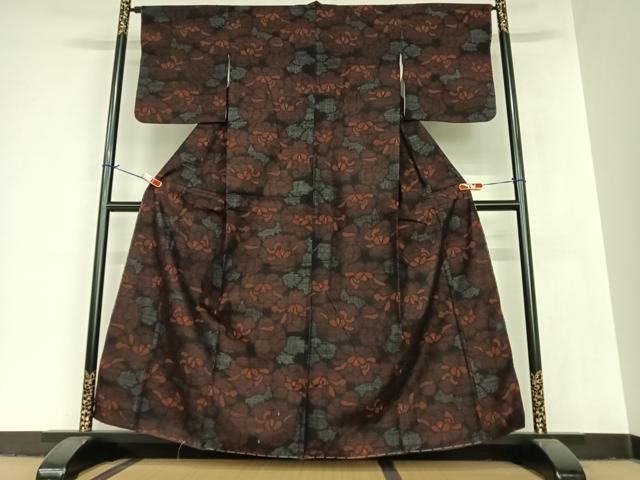 平和屋着物 本場結城紬 重要無形文化財 80亀甲 舞花文 正絹 AABA0246zg