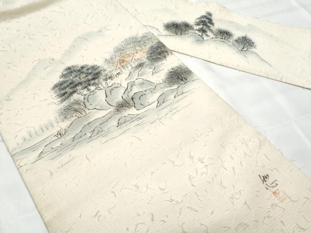 平和屋着物○九寸名古屋帯 作家物 手描き 髭紬 枝牡丹 金彩