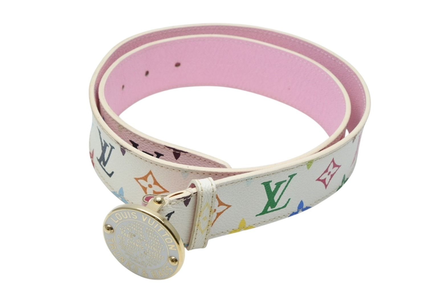 LOUIS VUITTON ルイヴィトン サンチュール ベルト M9627 PVC ホワイト マルチ ゴールド金具 サイズ90 36 4b008596
