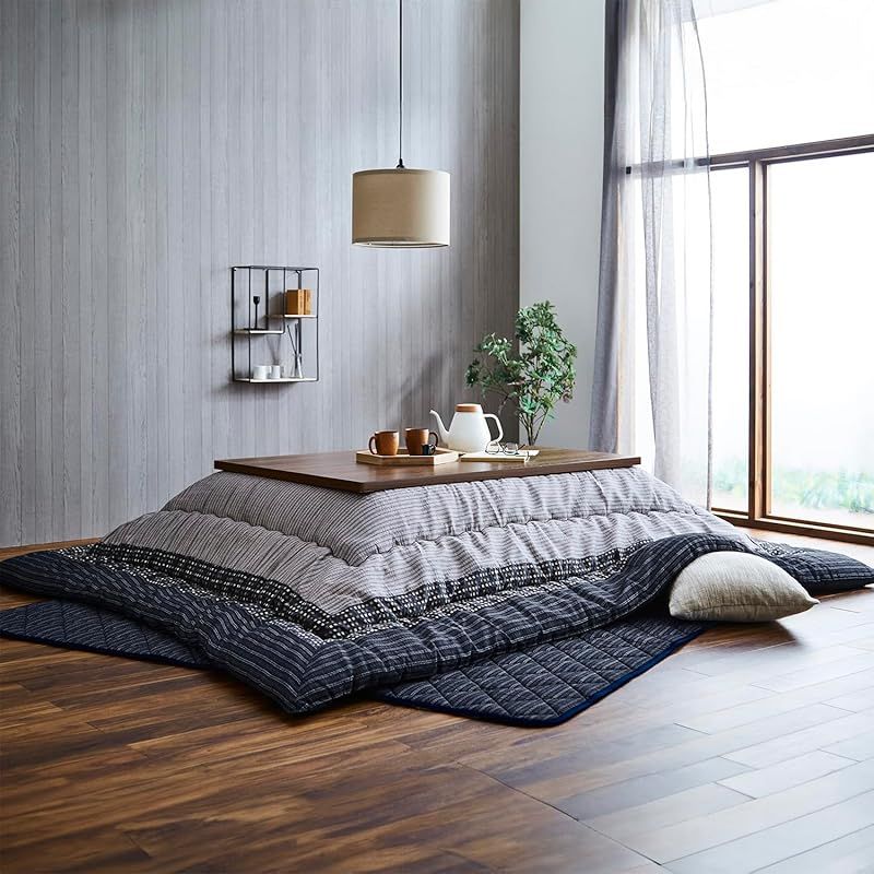 イケヒコ コーポレーション こたつ布団 長方形 掛敷セット ゆかり 約205×315cm ブラック しじら 厚掛け 和 5110360