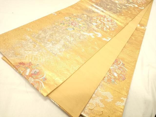 平和屋着物◎六通柄袋帯 鳳凰地紙花蝶文 金銀糸