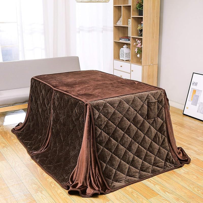 JEMAジェマ ハイタイプ テーブル ダイニング 省スペース こたつ布団 こたつ掛け布団 掛け布団単品 吸湿発熱 ふわふわ感触フランネル生地 約240x295cm 長方形 洗える ブラウン ケーブル模様