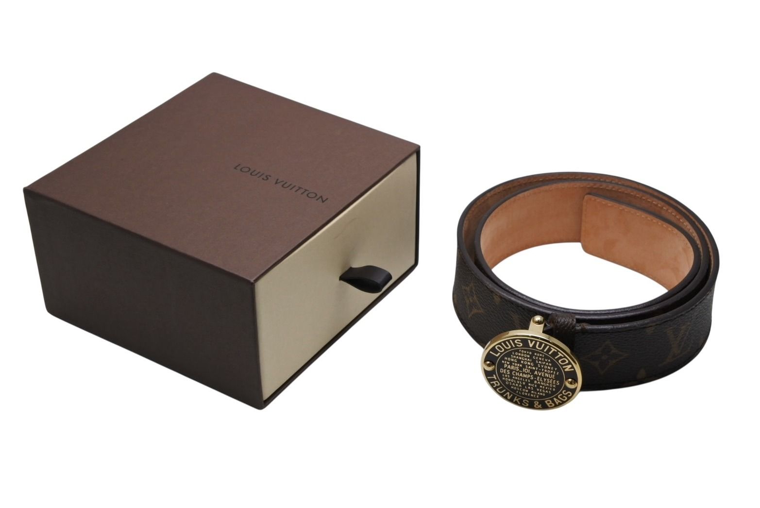 LOUIS VUITTON ルイヴィトン サンチュール T-B ベルト M6975U レザー メタル ブラウン ゴールド金具 サイズ80 32 4b008597