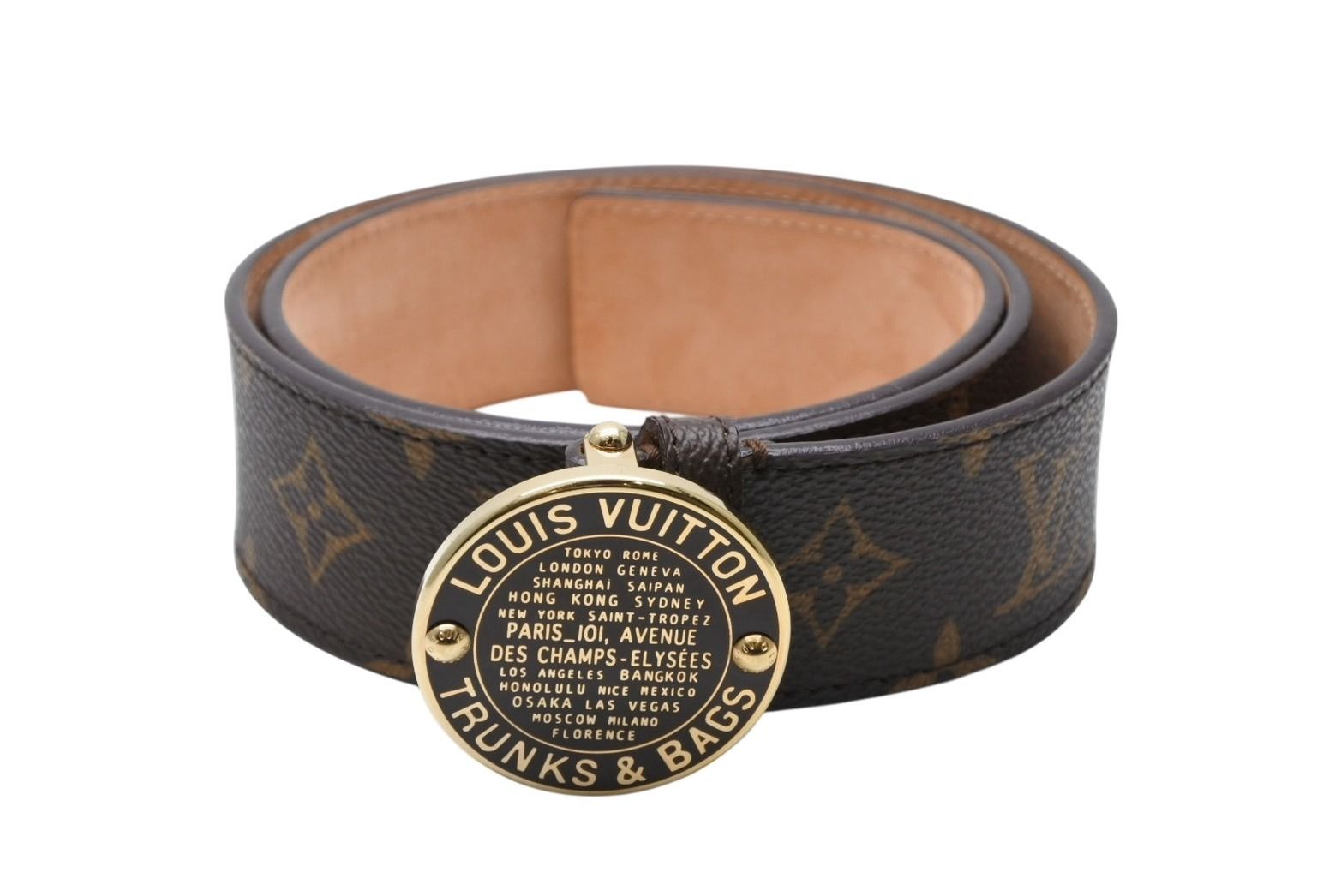 LOUIS VUITTON ルイヴィトン サンチュール T-B ベルト M6975U レザー メタル ブラウン ゴールド金具 サイズ80 32 4b008597