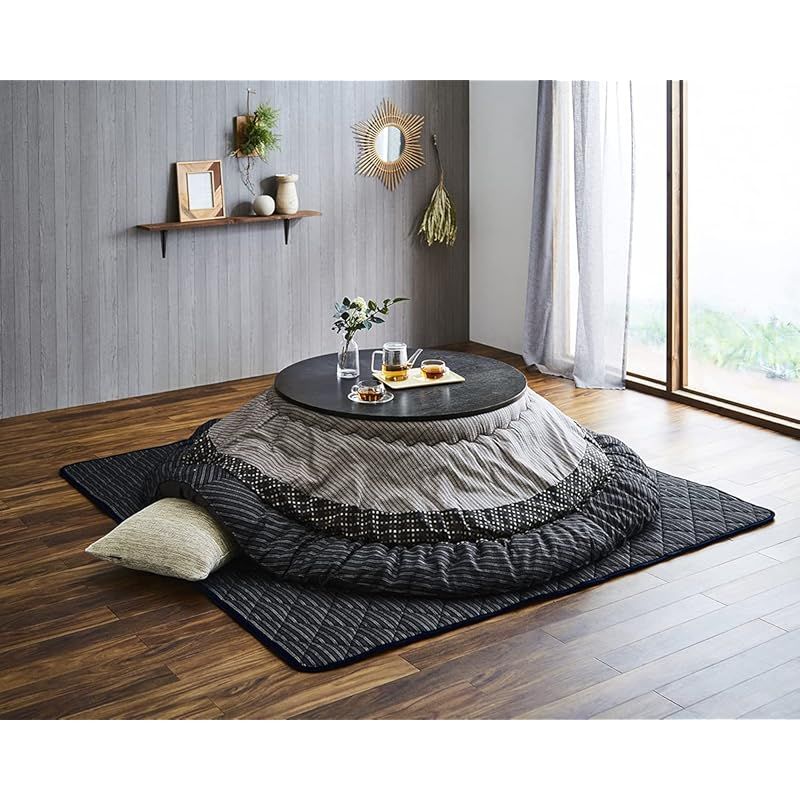 イケヒコ こたつ布団 円形 掛敷セット ゆかり 直径約205cm ブラック しじら 厚掛け 和 5110370