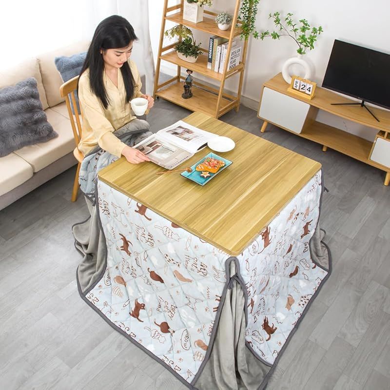 JEMA ハイタイプ こたつ布団 単品 ダイニング テーブル用こたつ布団 ダイニングコタツ布団 省スペース 正方形 掛け布団 こたつ掛け布団 吸湿発熱 洗える ふわふわ感触 フランネル素材 約240x240cm 猫柄 MARWIL-DEMENAGEMENTS_CH