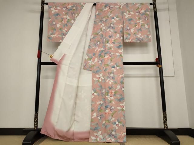 平和屋着物▽上質な小紋 単衣 枝花文 暈し染め 正絹