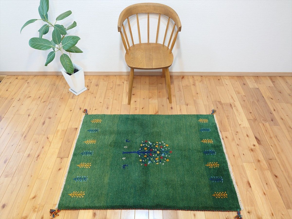 ペルシャ ギャッベ マット大 ラグ 120x84cm 緑色 ザクロの木 ヤギ 生命の木 RJ16102