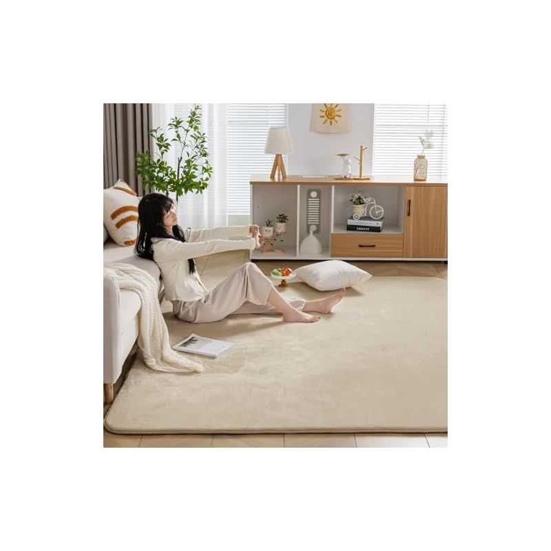 Keusnix ラグ カーペット 高反発 ラグマット 厚25mm 絨毯 厚手 200x300cm 4.5畳 滑り止め付 抗菌 防ダニ加工 オールシーズン快適 リビングマット ふわっと手触り じゅうたん こたつマット 床暖房 ホットカーペット対応 ベージュ
