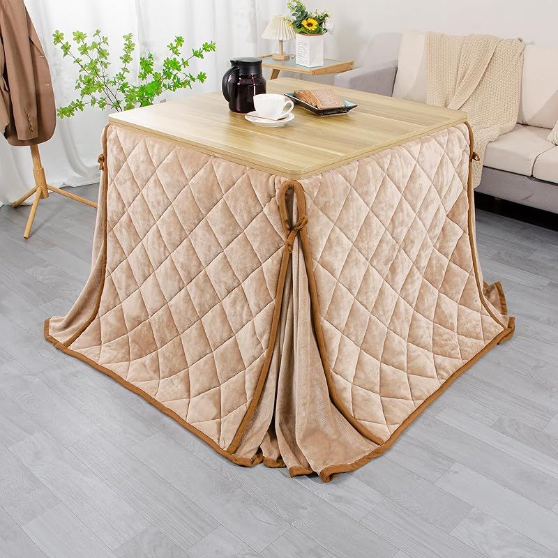 JEMA ハイタイプ こたつ布団 単品 ダイニングこたつ布団 テーブル用布団 ダイニングコタツ布団 省スペース 長方形 掛け布団 炬燵掛け 吸湿発熱 洗える ふわふわ感触 無地 フランネル素材 ライトベージュ 約240x265cm