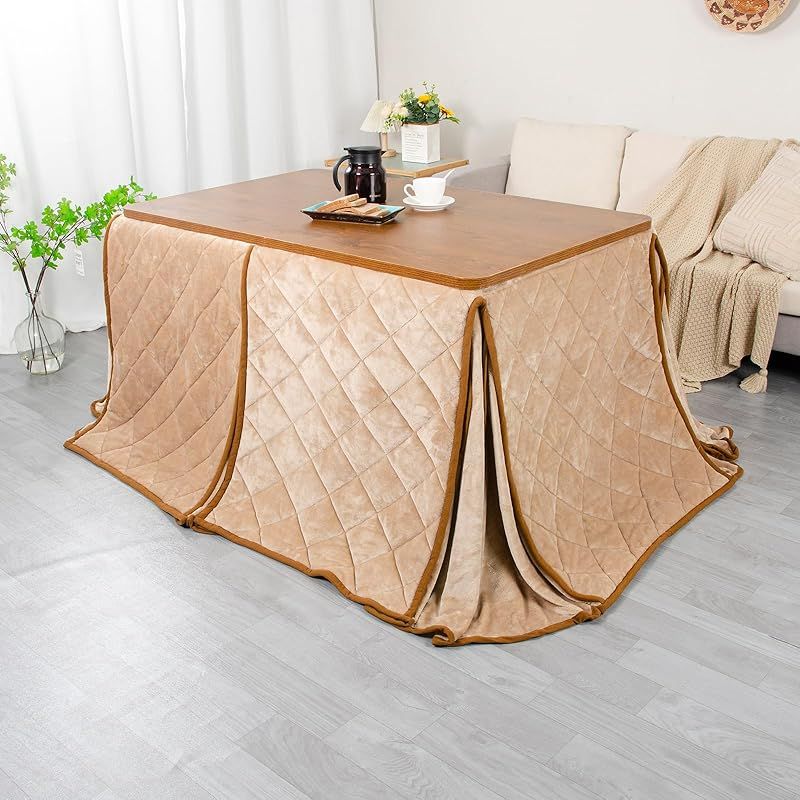 JEMA ハイタイプ こたつ布団 単品 ダイニングこたつ布団 テーブル用 ダイニングコタツ布団 省スペース 長方形 掛け布団 こたつ掛け布団 吸湿発熱 洗える ふわふわ感触 無地 フランネル素材 ライトベージュ 約240x295cm