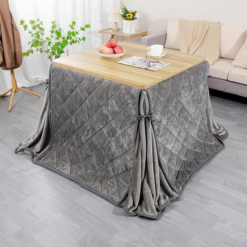 JEMA ハイタイプ こたつ布団 単品 ダイニングこたつ布団 テーブル用 ダイニングコタツ布団 省スペース 長方形 掛け布団 こたつ掛け布団 吸湿発熱 洗える ふわふわ感触 無地 フランネル素材 グレー 約240x265cm