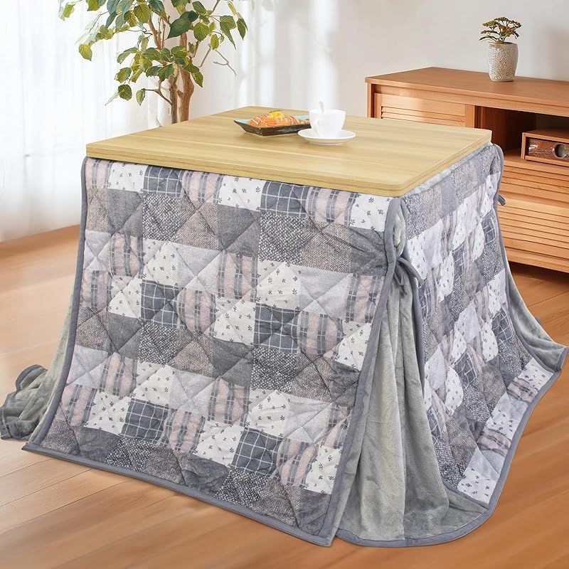 JEMA ハイタイプ こたつ布団 単品 ダイニング テーブル用こたつ布団 ダイニングコタツふとん 省スペース 正方形 こたつ掛け 吸湿発熱 洗える ふわふわ感触 フランネル素材 約240x240cm チエック グレー