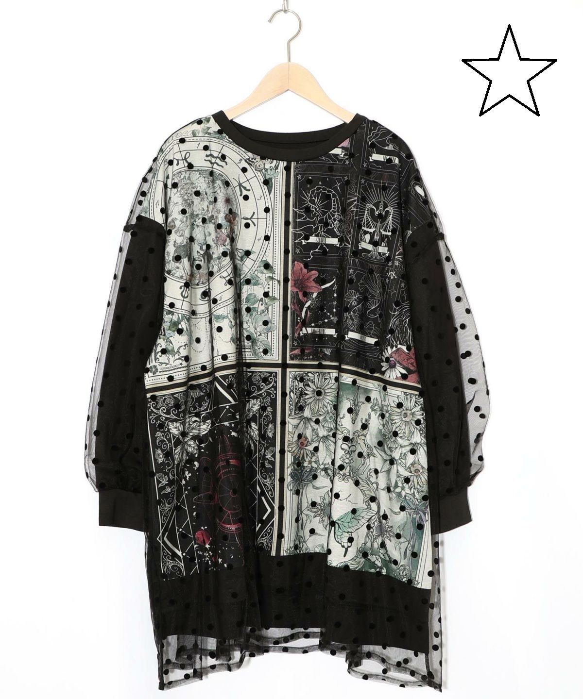 isScoLar イズス 553243 星×タロットコラージュ柄 ドットチュールプルオーバー