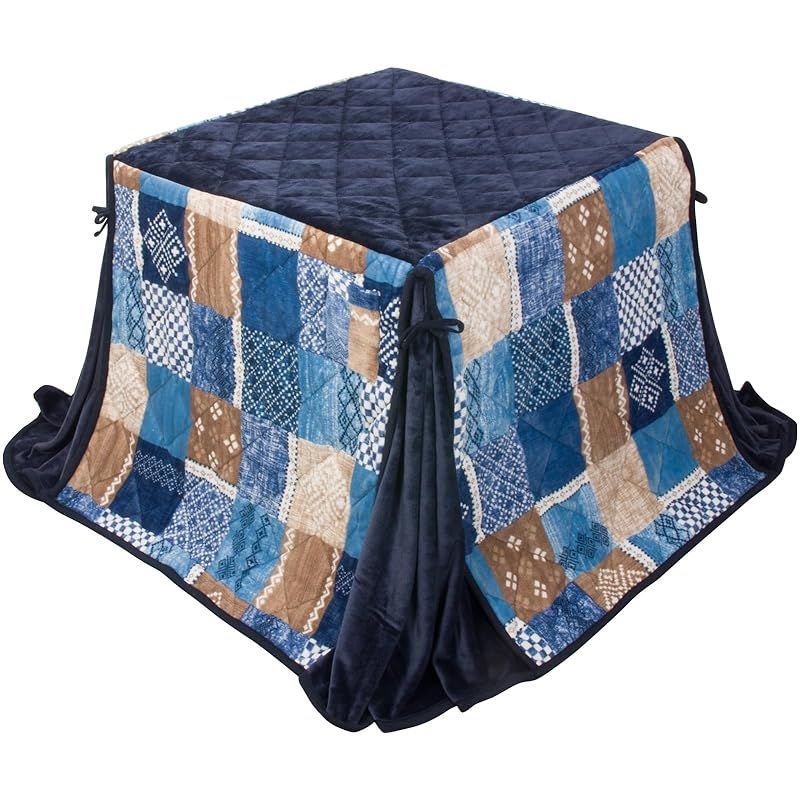 Peto-Raifu テーブル用こたつ布団 ハイタイプ こたつ布団 単品 省スペース型 ダイニングコタツ布団 省スペース 長方形 掛け布団 こたつ掛け布団 吸湿発熱 洗える ふわふわ感触 フランネル素材 パッチワーク柄 ネイビー 約240x265cm