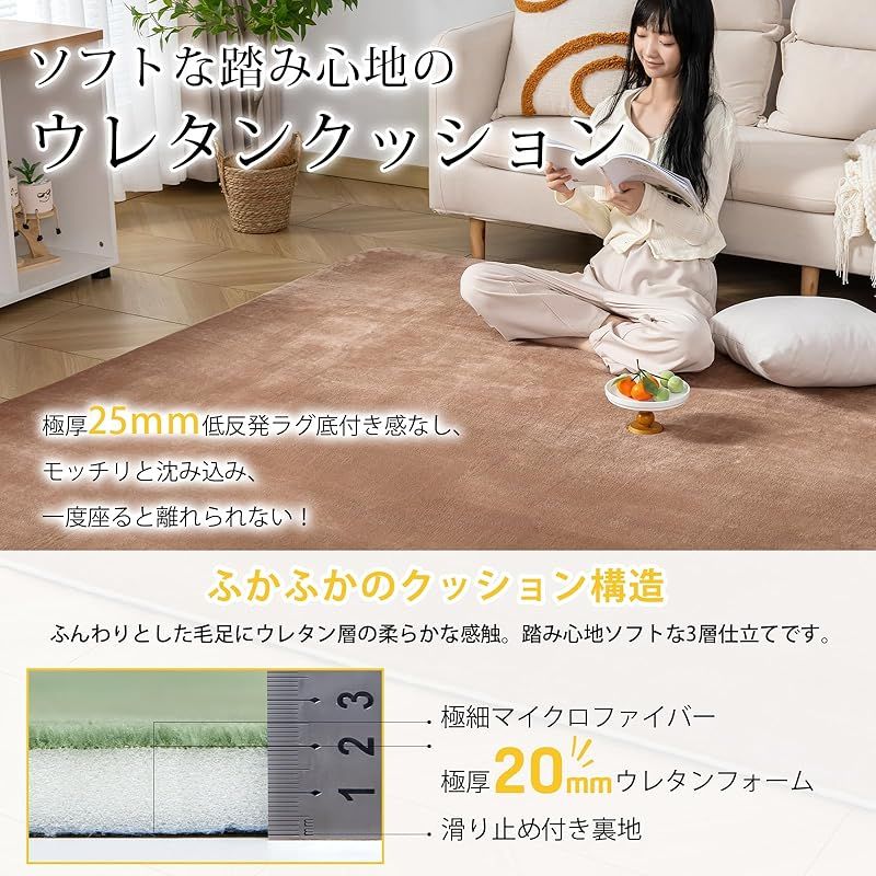 Keusnix ラグ カーペット 低反発 ラグマット 厚25mm 絨毯 厚手 4.5畳 200x295cm 滑り止め付 抗菌 防ダニ加工 オールシーズン快適 リビングマット ふわっと手触り じゅうたん こたつマット 床暖房 ホットカーペット対応 モカ