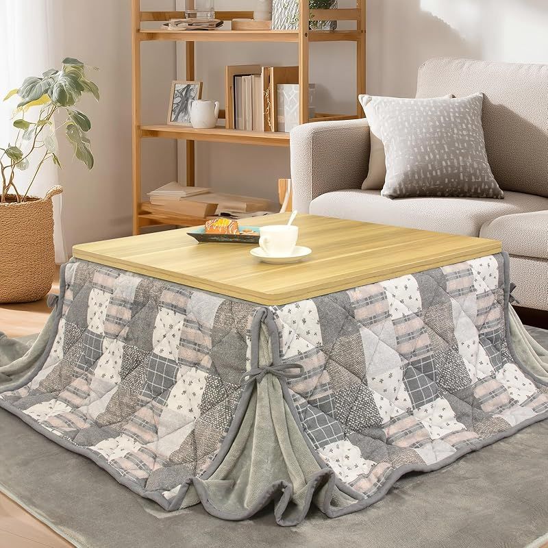 JEMA こたつ布団 省スペース こたつ掛け布団 長方形 こたつ用ふとん スリットデザイン 洗える フランネル生地 おしゃれ フランネル あったか なめらか180x220cm チエック グレー