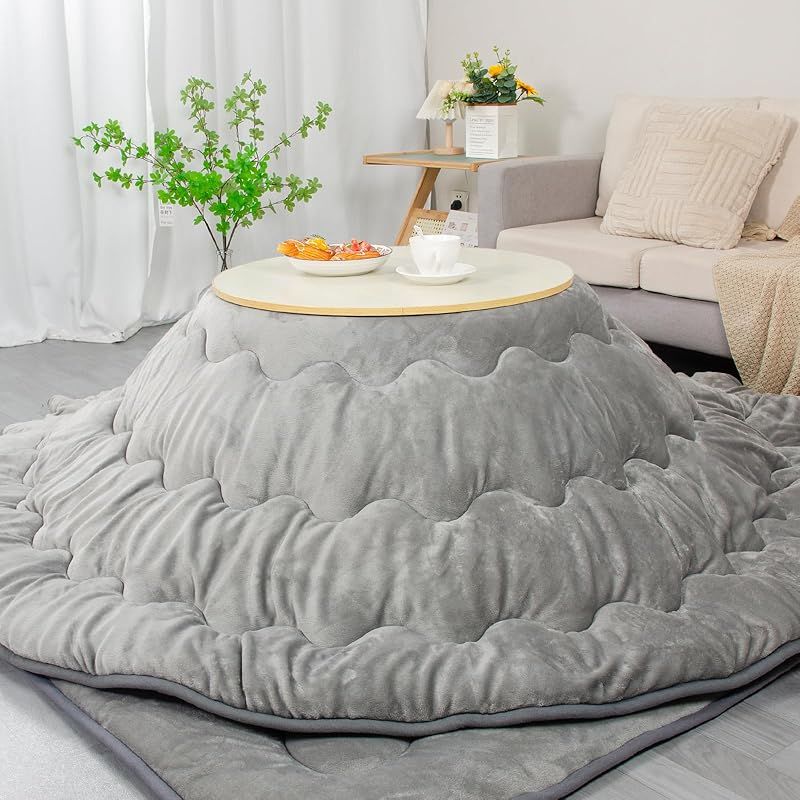 JEMAジェマ こたつ布団 こたつ厚掛け布団 掛け布団単品 丸型 円形 丸い リバーシブル 両面使える フランネル 発熱綿使用 保温性 丸洗いOK 毛抜けない 直径約205cm グレー