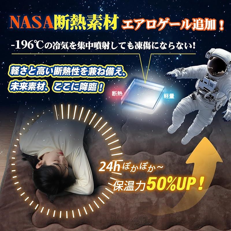 厚W暖 エアロゲール&SUNWARMER中綿入り こたつ敷き布団 こたつマット敷き布団 TEIJIN抗菌防臭中綿入り 蓄熱保温 抗菌防臭 キルトラグ フランネル アルミシート入り 滑り止め 接触温感 防音遮音 厚手ラグ 静電気加工 冷房 長方形 大判 冬用