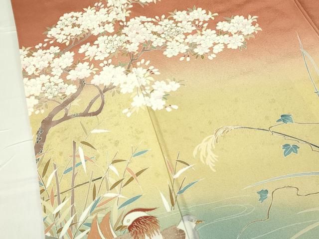 平和屋着物○訪問着 手描き 鴛鴦風景花文 暈し染め 正絹 逸品 DAAZ0545ps