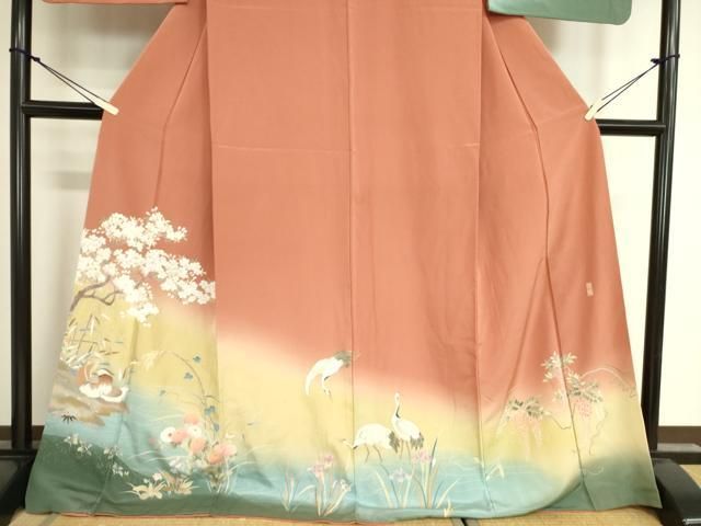 平和屋着物○訪問着 枝垂れ花蝶丸文 暈し染め 金彩 鬼しぼ