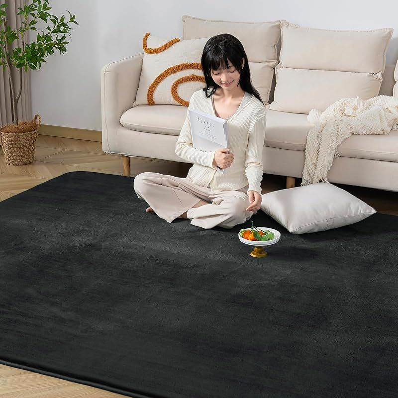 Keusnix ラグ カーペット 高反発 ラグマット 厚25mm 絨毯 厚手 200x250cm 3畳 滑り止め付 抗菌 防ダニ加工 オールシーズン快適 リビングマット ふわっと手触り じゅうたん こたつマット 床暖房 ホットカーペット対応 ブラック