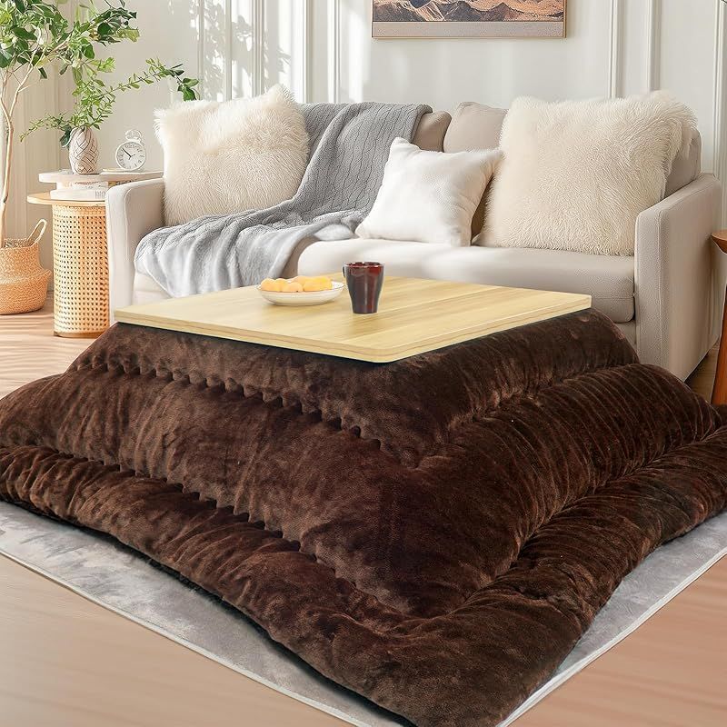 JEMAジェマ こたつ布団 こたつ厚掛け布団 掛け布団単品 リバーシブル 両面使える フランネル 発熱綿使用 保温性 丸洗いOK 毛抜けない ブラウン 205x285cm