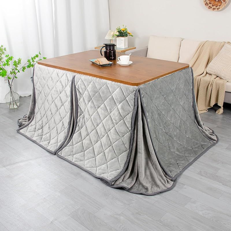 JEMA ハイタイプ こたつ布団 単品 ダイニングこたつ布団 テーブル用 ダイニングコタツ布団 省スペース 長方形 掛け布団 こたつ掛け布団 吸湿発熱 洗える ふわふわ感触 無地 フランネル素材 グレー 約240x295cm