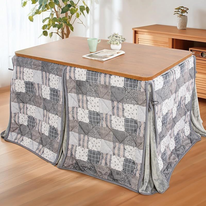 JEMA ハイタイプ こたつ布団 単品 ダイニング テーブル用こたつ布団 ダイニングコタツふとん 省スペース 長方形 こたつ掛け 吸湿発熱 洗える ふわふわ感触 フランネル素材 約240x295cm チエック グレー