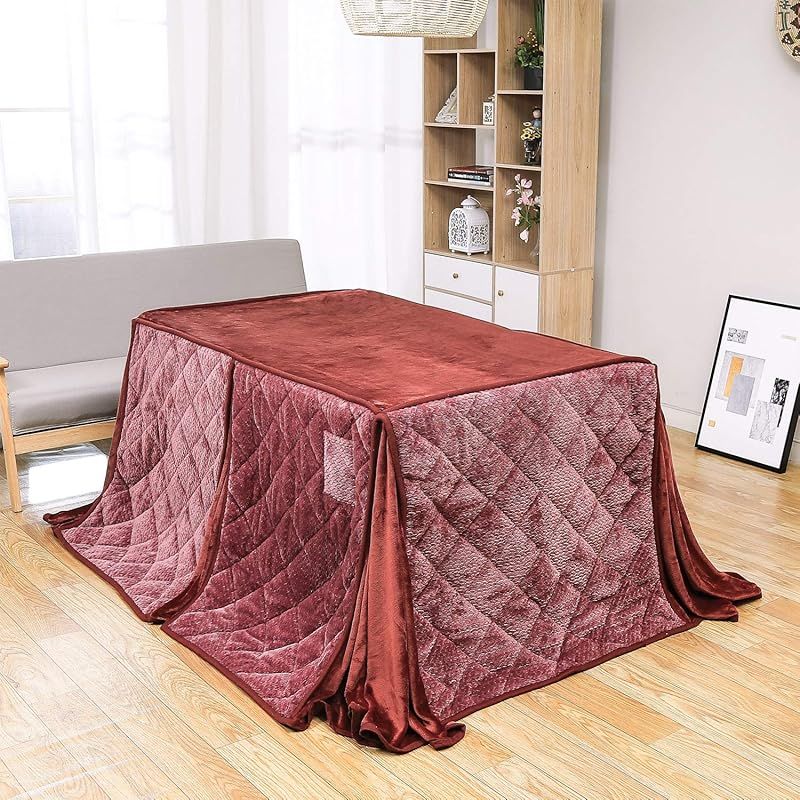 JEMAジェマ ハイタイプ テーブル ダイニング 省スペース こたつ布団 こたつ掛け布団 掛け布団 吸湿発熱 ふわふわ感触フランネル生地 約240 x 295ｃｍ 長方形 洗える ケーブル レッド