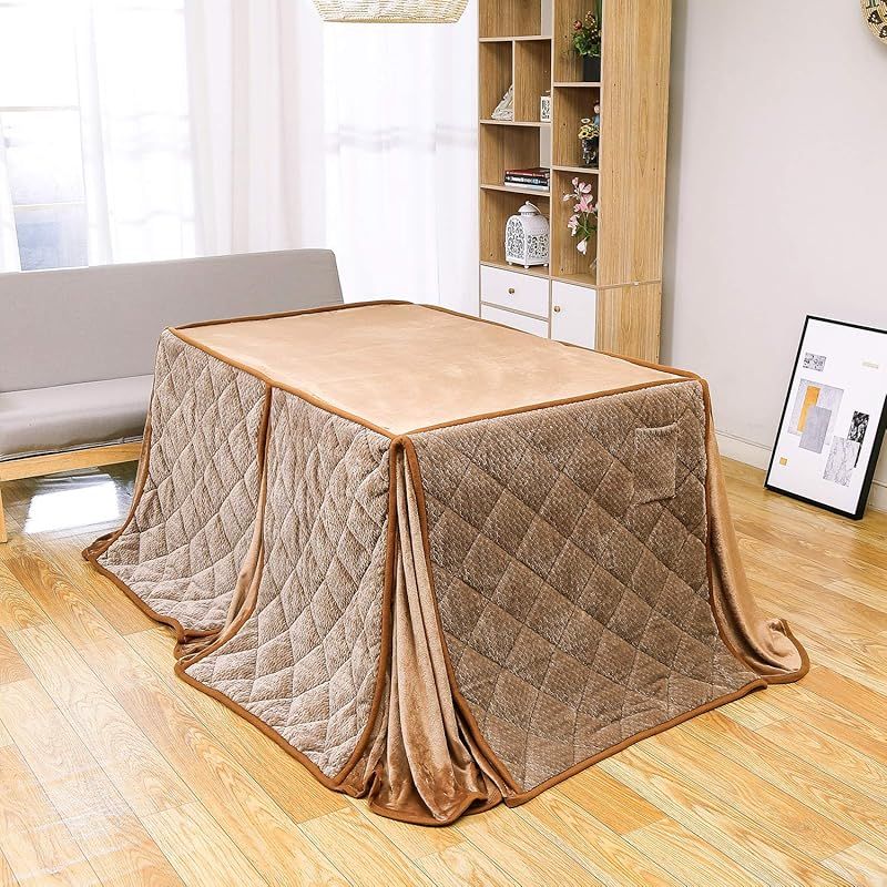 JEMAジェマ ハイタイプ テーブル ダイニング 省スペース こたつ布団 こたつ掛け布団 掛け布団単品 吸湿発熱 ふわふわ感触フランネル生地 約240x295cm 長方形 洗える ケーブル ベージュ