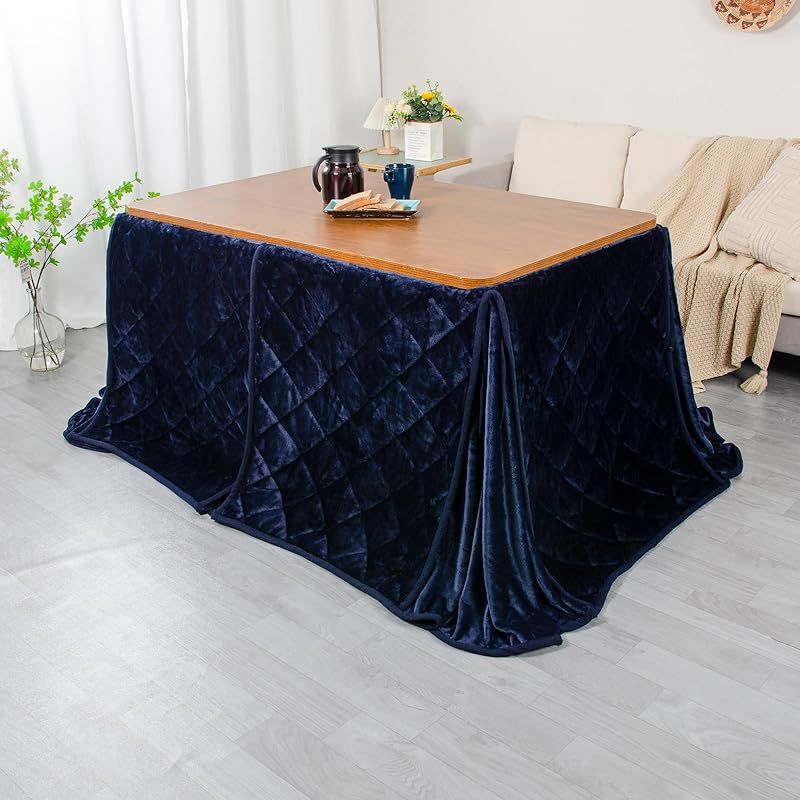 JEMA ハイタイプ こたつ布団 ダイニングこたつ布団 テーブル用 ダイニングコタツ布団 省スペース 長方形 掛け布団 こたつ掛け布団 吸湿発熱 洗える ふわふわ感触 無地 フランネル素材 ネイビー 約240 x 295 cm