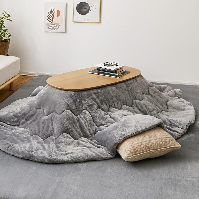 萩原 こたつ布団 グレー 約170×210cm 楕円形 メレンゲタッチ 洗濯機OK フランネル生地 くすみ