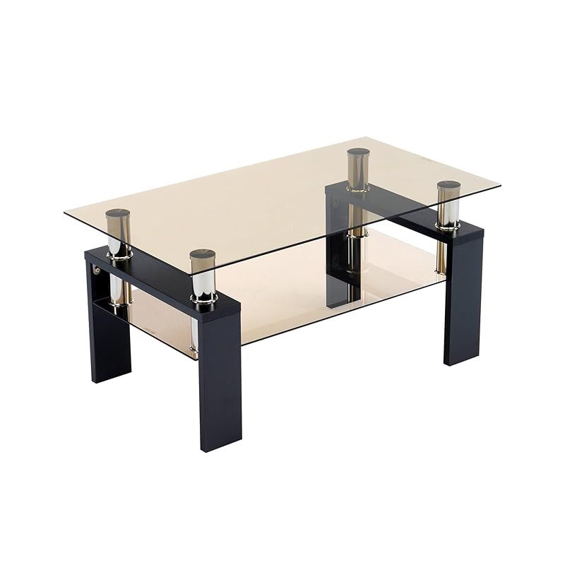 オーエスジェイ OSJ ガラステーブル センターテーブル 幅88cm テーブル こたつテーブル 強化ガラス天板 透明 収納棚 一人暮らし 北欧風 おしゃれ コンパクト 茶色天板&ブラック脚