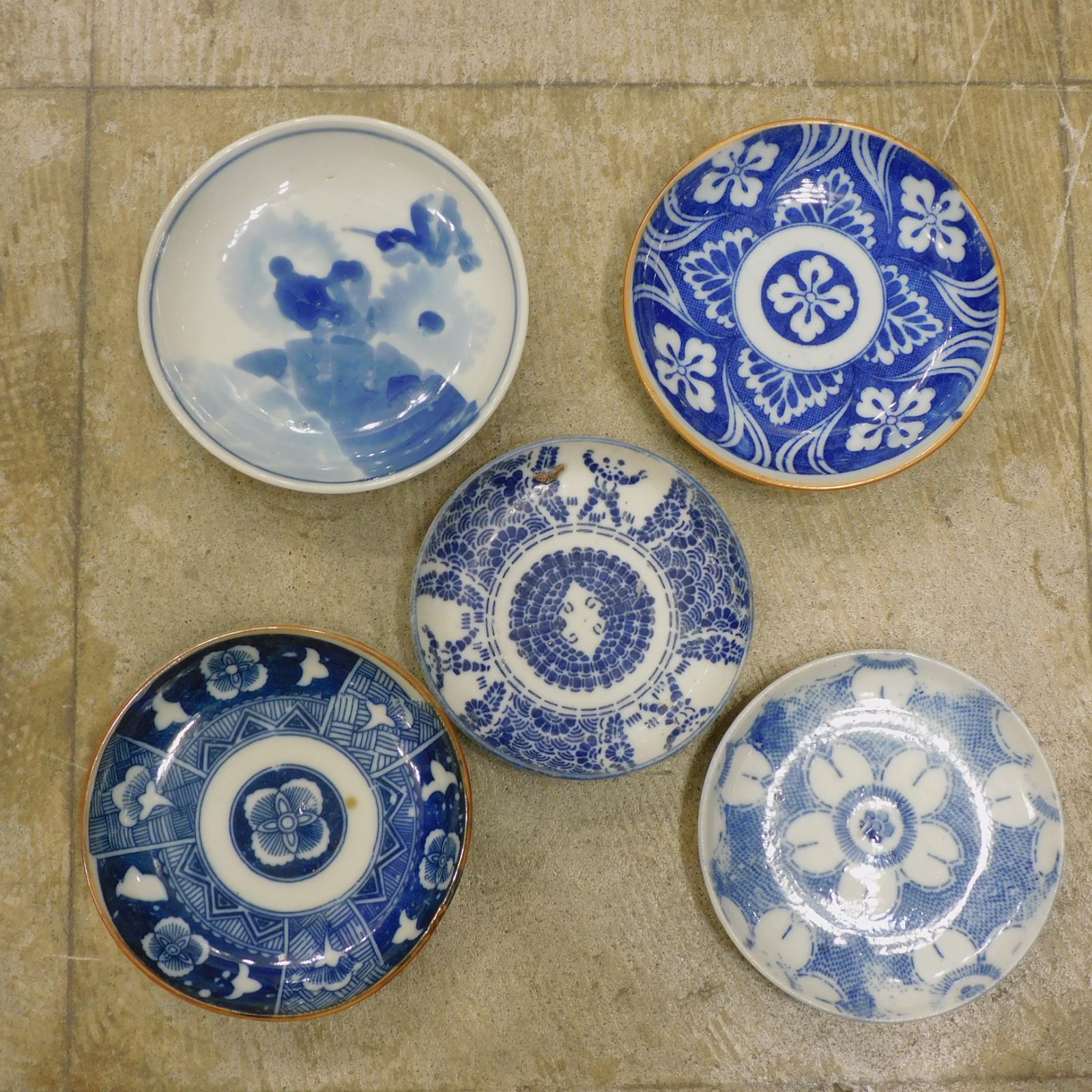 骨董 小皿 まとめ売り 5枚 M-00566 / 赤絵 印判皿 染付皿 和皿