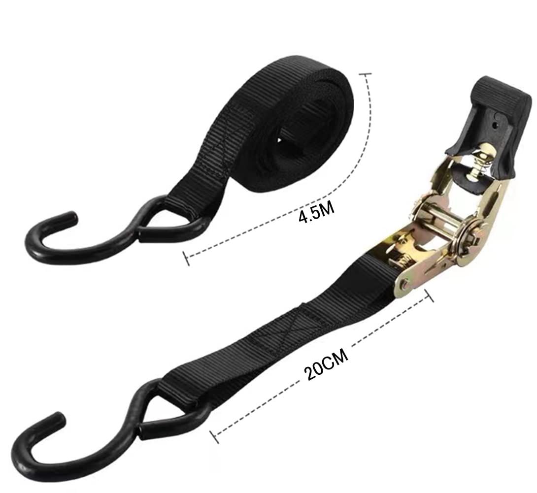  ラッシングベルト タイダウン ラチェットベルト ダウンベルト荷締めベルト 4本セット 固定側20 cm 巻側 4.5 m 幅2.5 固定バンド 破断荷重800 kg 本 最大使用荷重225 荷締固定ベルト 多用途 引越し 運搬用 結束バンド 結束具 梱包 テープ