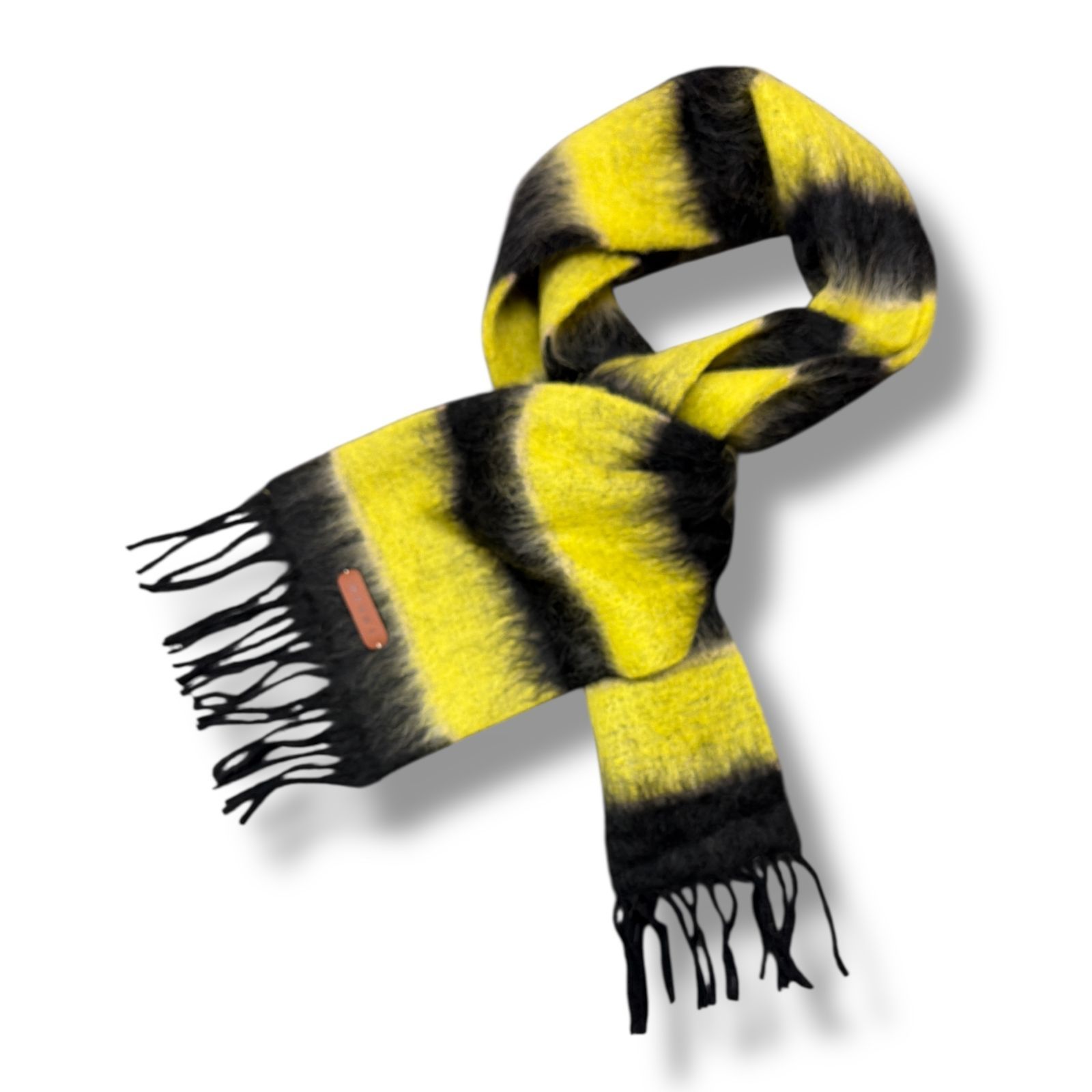 参考上代69300円 MARNI 23AW ボーダー モヘヤマフラー マルニ SCZC0069Y0UAW038 イエロー×ブラック O S 92868A04