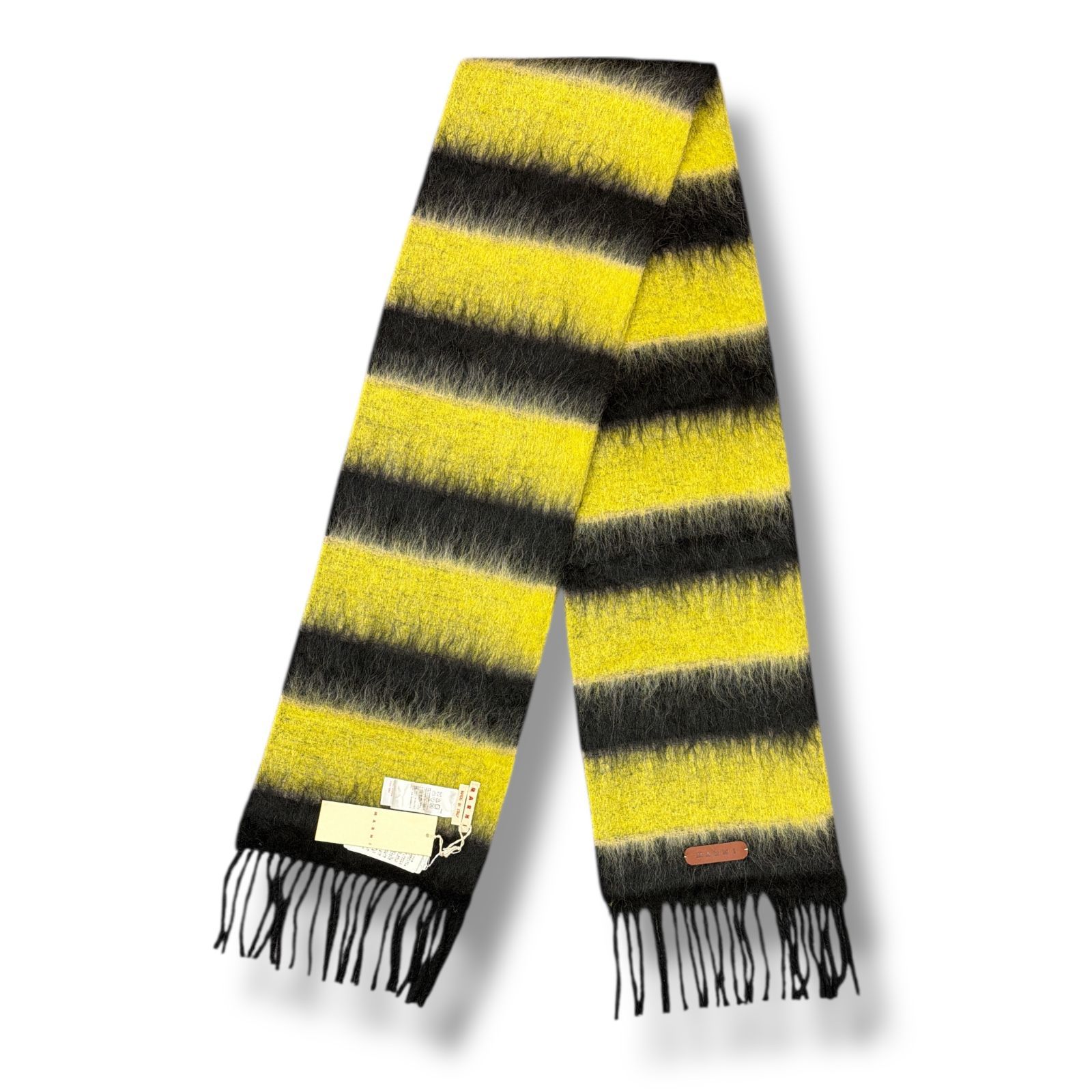 参考上代69300円 MARNI 23 AW ボーダー モヘヤマフラー マルニ イエロー×ブラック O S