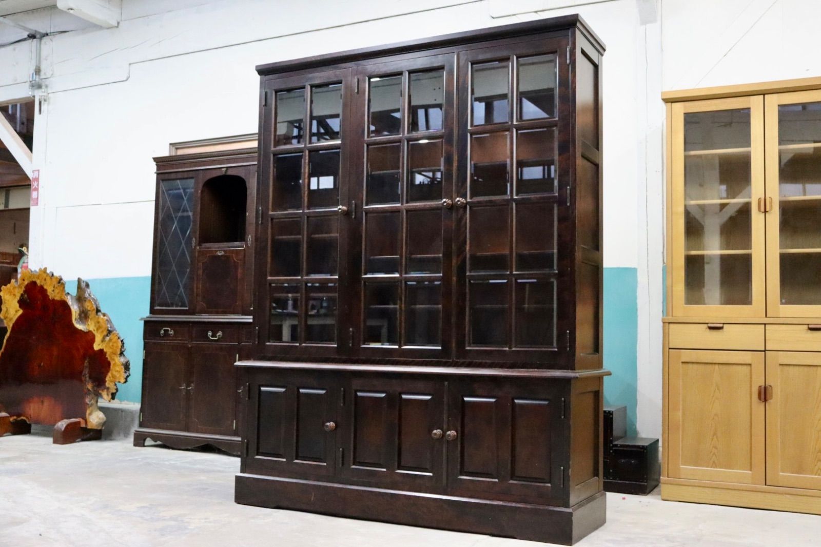 GMIS312○北海道民芸家具 本棚 書棚 飾り棚 キャビネット 食器棚 樺材