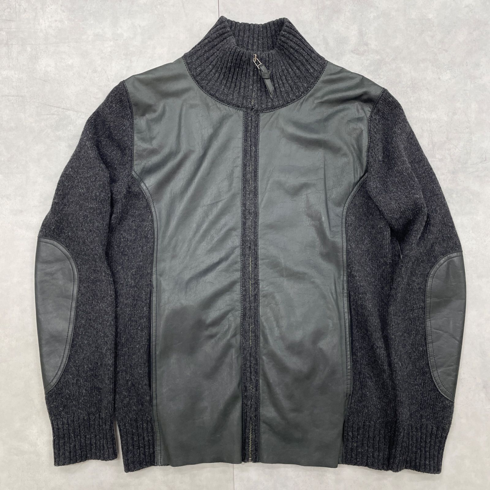 JOSEPH HOMME ジョセフオム ドライバーズニット ジャケット ブルゾン レザー 切替 ウール 牛革 グレー メンズ 46