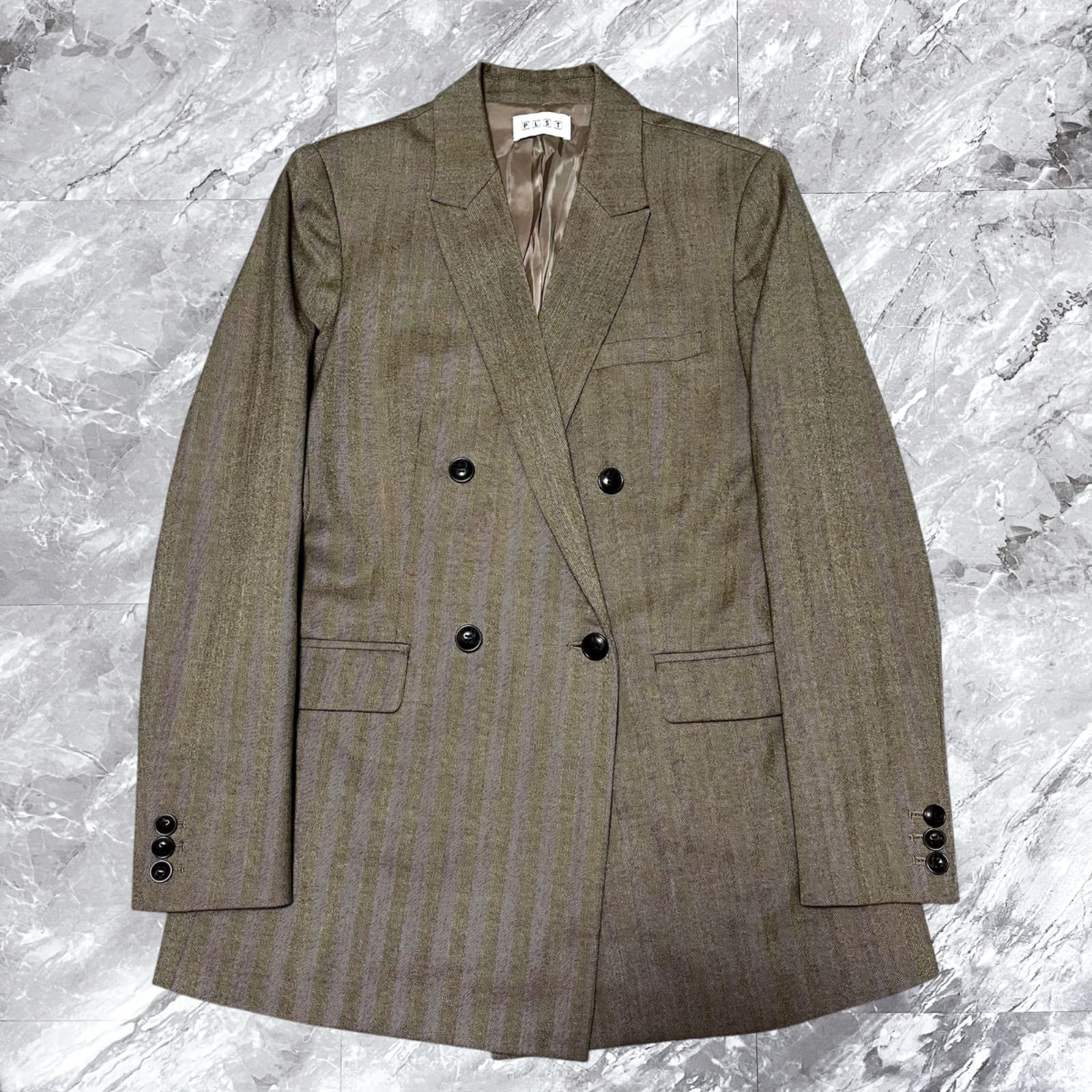 PLST ダブルブレスト ヘリンボーン ジャケット　グレー系セットアップ 極美品 PLST プラステ セットアップ スーツ パンツスーツ ダブル