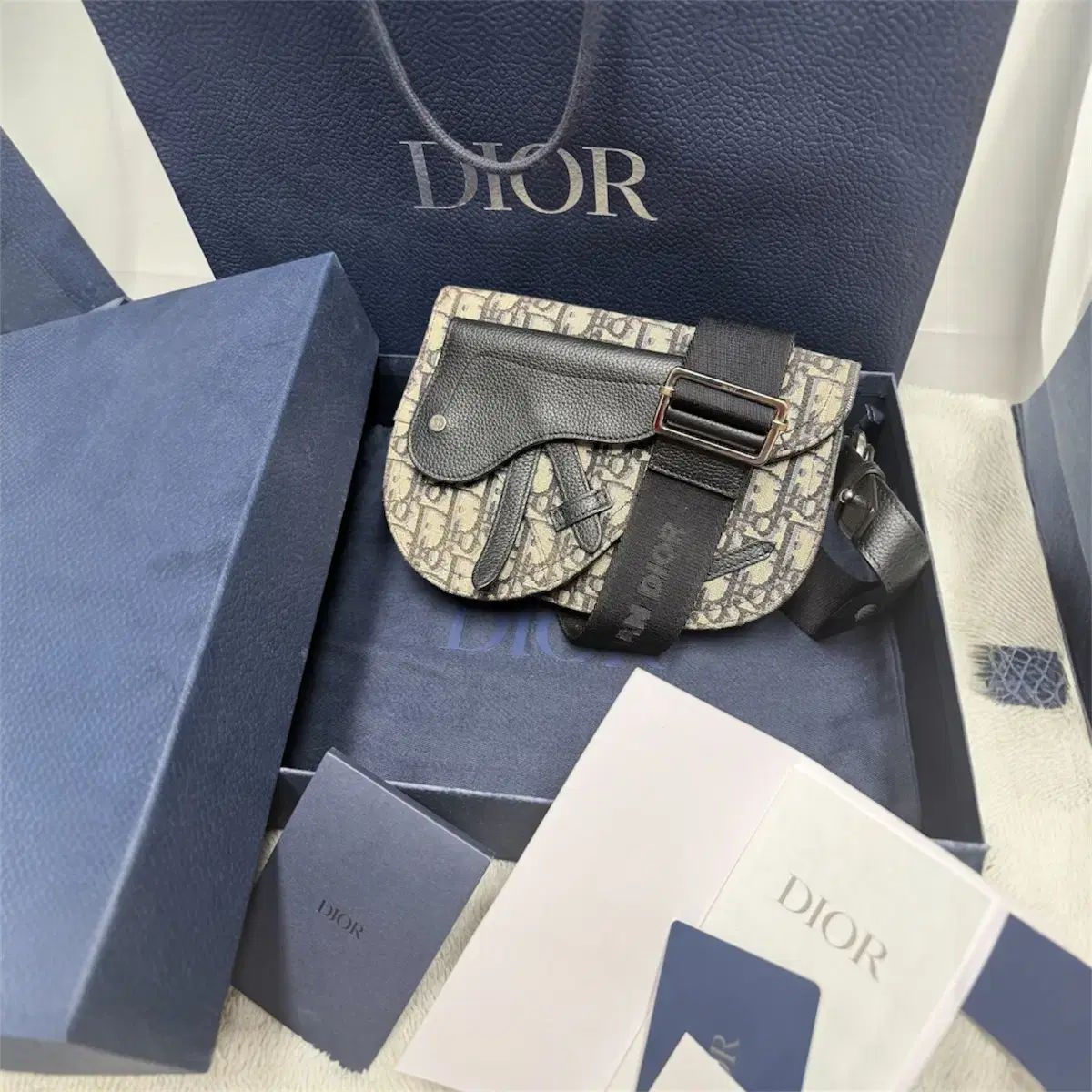 ディオール オブリーク ジャカード メッセンジャー サドルバッグ クロスバッグ ベージュ