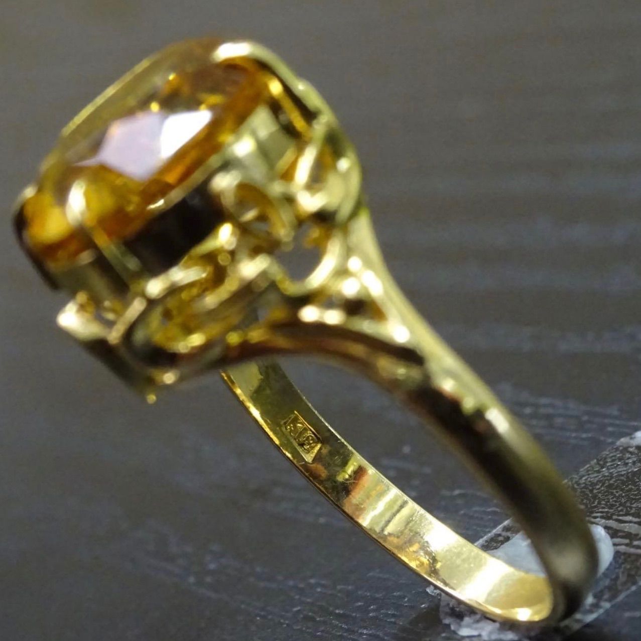 18金 K18 ゴールド GOLD 750 天然シトリン ヴィンテージ レトロ