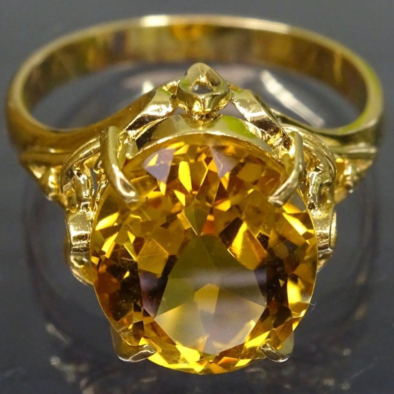 18金 K18 ゴールド GOLD 750 天然シトリン ヴィンテージ レトロ